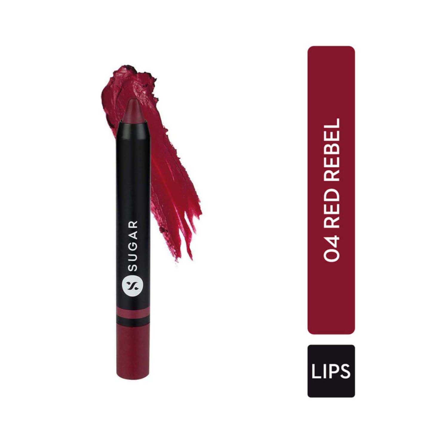 SUGAR Cosmetics | Sugar Plush Crush Creme Crayon Lipstick - 04 Red Rebel (Blue toned Red) (1.8g)