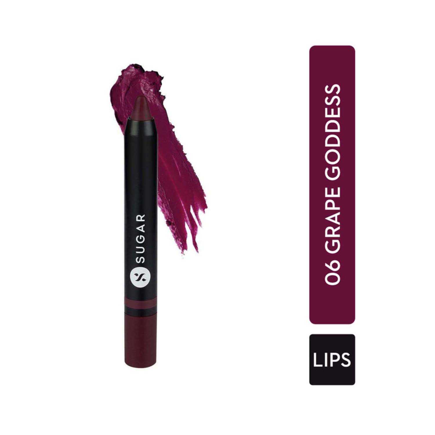 SUGAR Cosmetics | Sugar Plush Crush Creme Crayon Lipstick - 06 Grape Goddess (Deep Mauve with hints of purple) (1.8g)