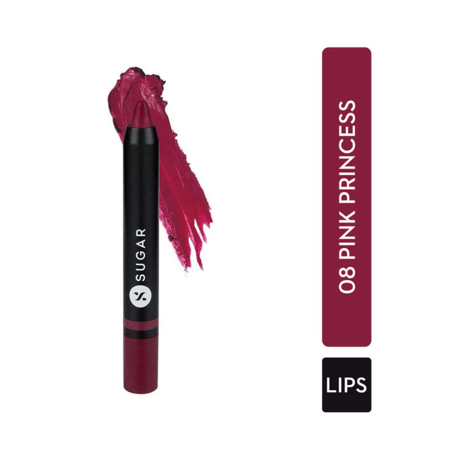 SUGAR Cosmetics | Sugar Plush Crush Creme Crayon Lipstick - 08 Pink Princess (Pink with a blue undertone) (1.8g)