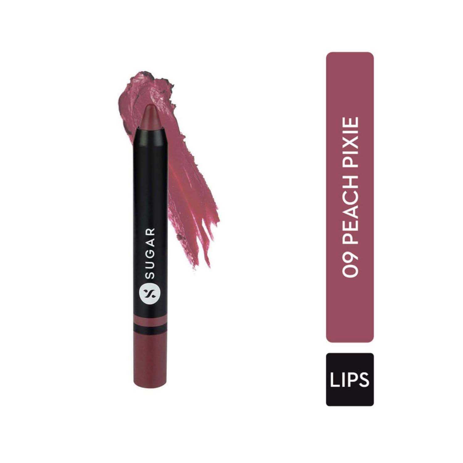 SUGAR Cosmetics | Sugar Plush Crush Creme Crayon Lipstick - 09 Peach Pixie (Peach Rose) (1.8g)