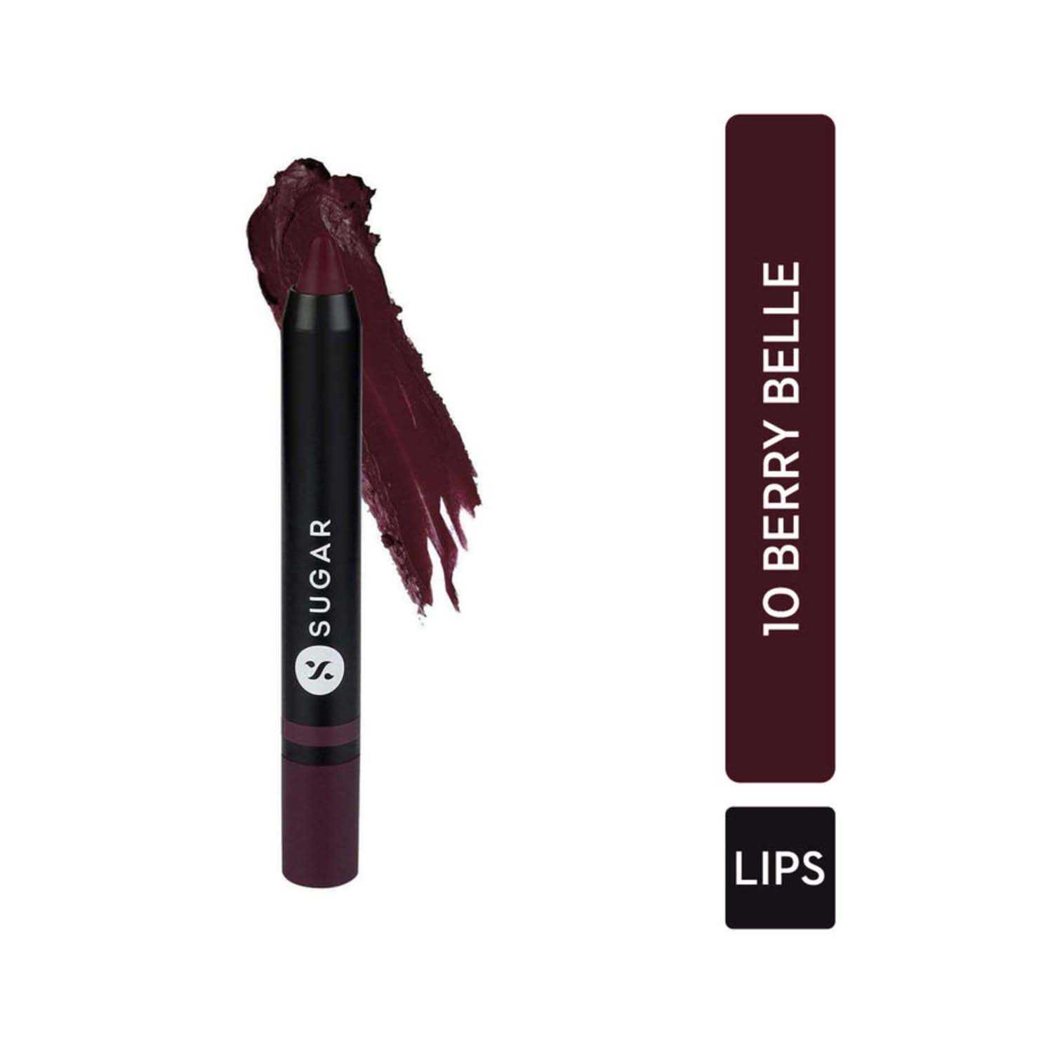 SUGAR Cosmetics | Sugar Plush Crush Creme Crayon Lipstick - 10 Berry Belle (Berry Red) (1.8g)