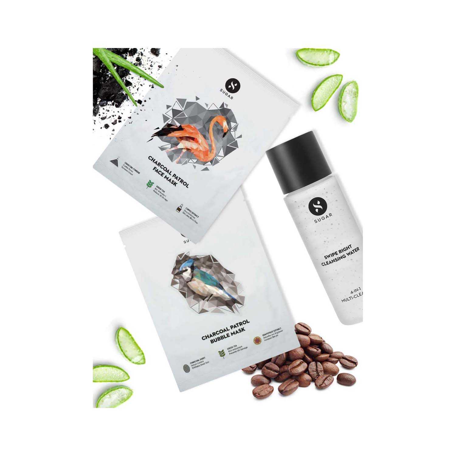 SUGAR Cosmetics | Sugar Total Skin Care Sheet Masks & Cleansing Water - (3 Pcs)