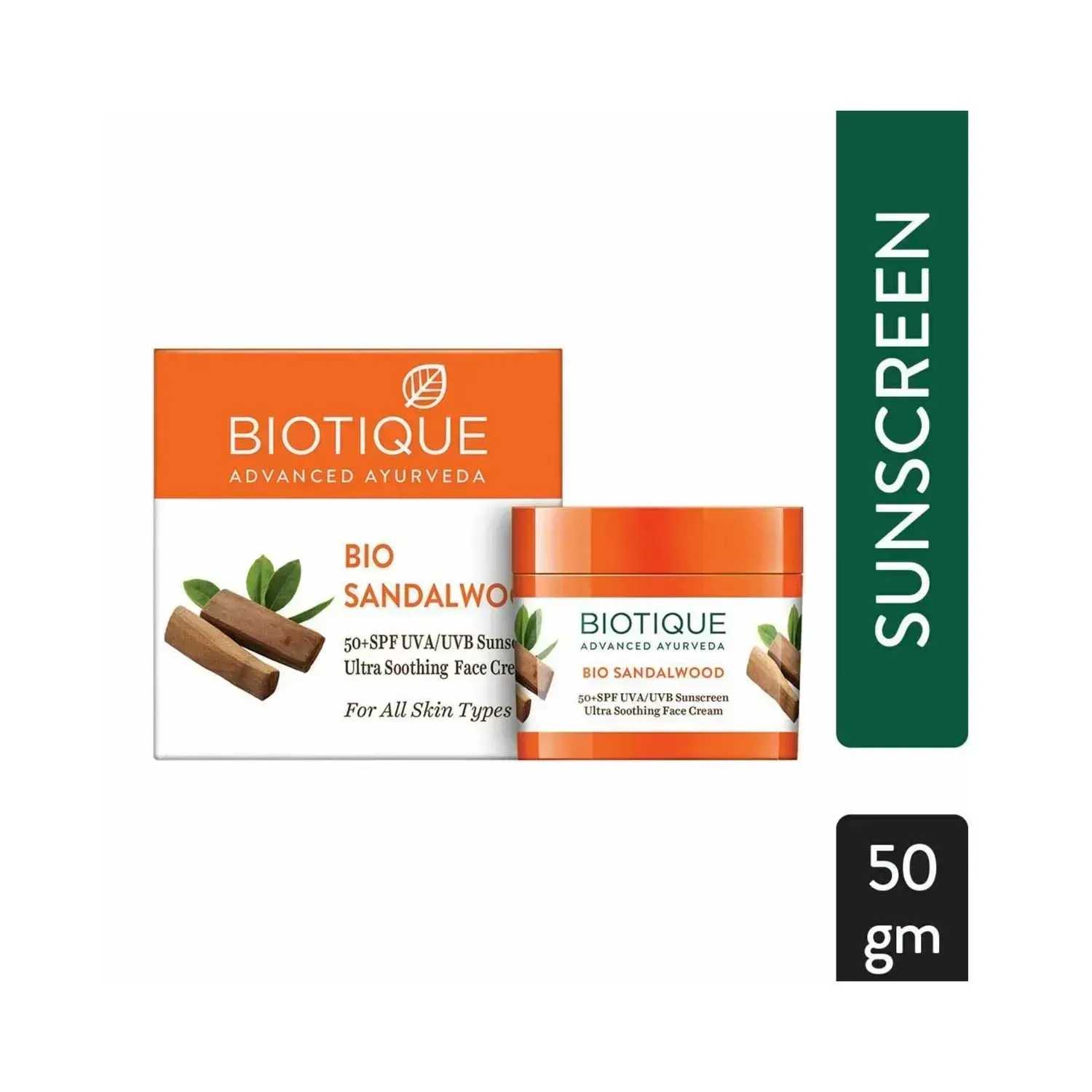 Biotique | Biotique Bio Sandalwood SPF 50+ UVA/UVB Ultra Soothing Face Sunscreen - (50g)