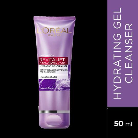 L’Oréal Paris Revitalift Hyaluronic Acid Hydrating Gel Cleanser, 50 ml | Gentle Facewash for women | Cleanses impurities & makeup residue 50ml