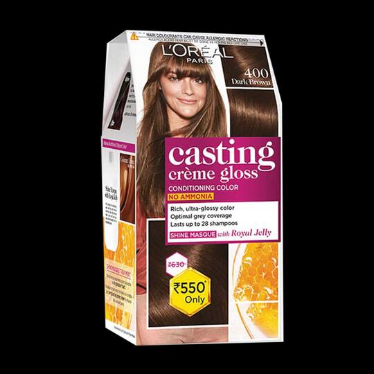 L'Oreal Paris Casting Creme Gloss Hair Color, 400 Dark Brown, 87.5g+72ml