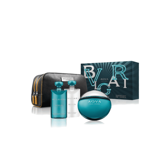 Bvlgari Aqva Pour Homme Gift Set: Eau de Toilette100ml, SG75ml, After Shave Balm 75ml, Pouch - (3 Pcs)