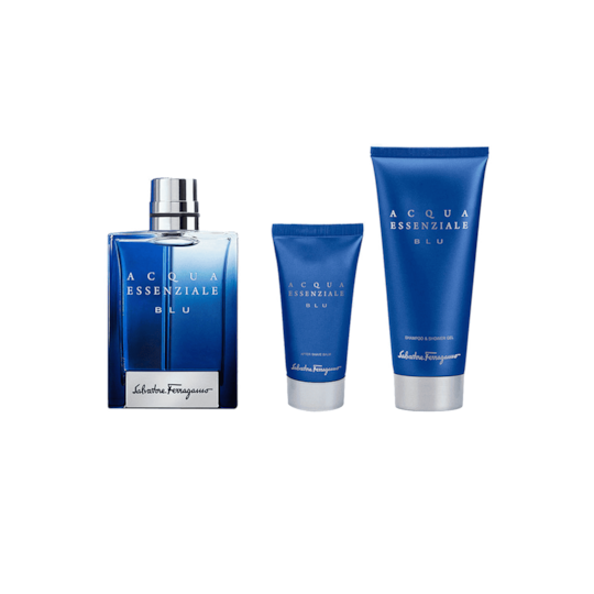 Salvatore Ferragamo Acqua Essenziale Blu Set: Eau de Toilette100ml, Shampoo and Shower Gel 100ml, After Shave Balm 50ml - 4 Pcs