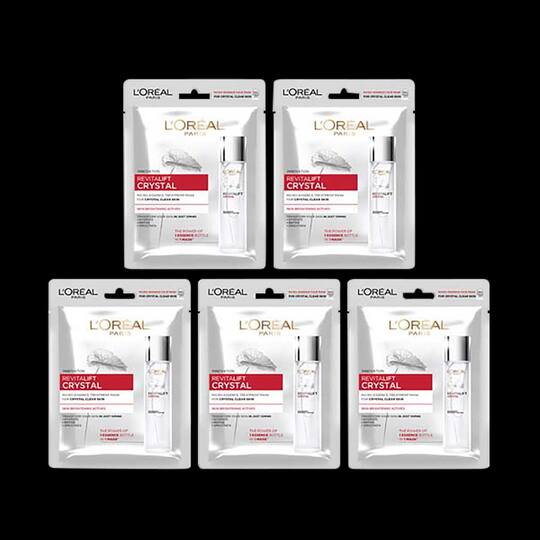 L'Oreal Paris Revitalift Crystal  Micro-Essence Sheet Mask, Pack of 5 Combo